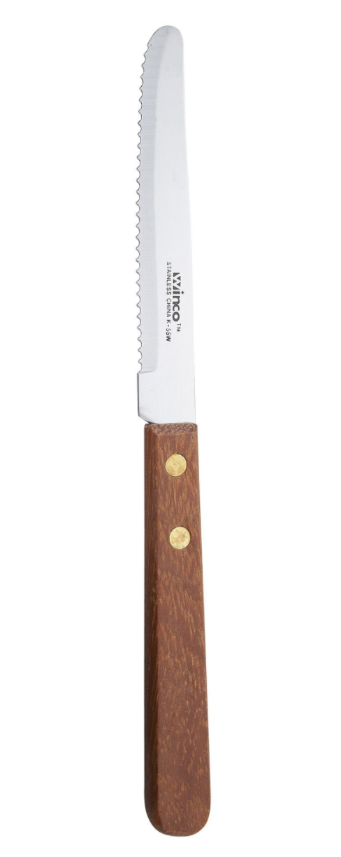 Winco, Wooden Handle Steak Knife (Pack of 12, Rounded Tip)