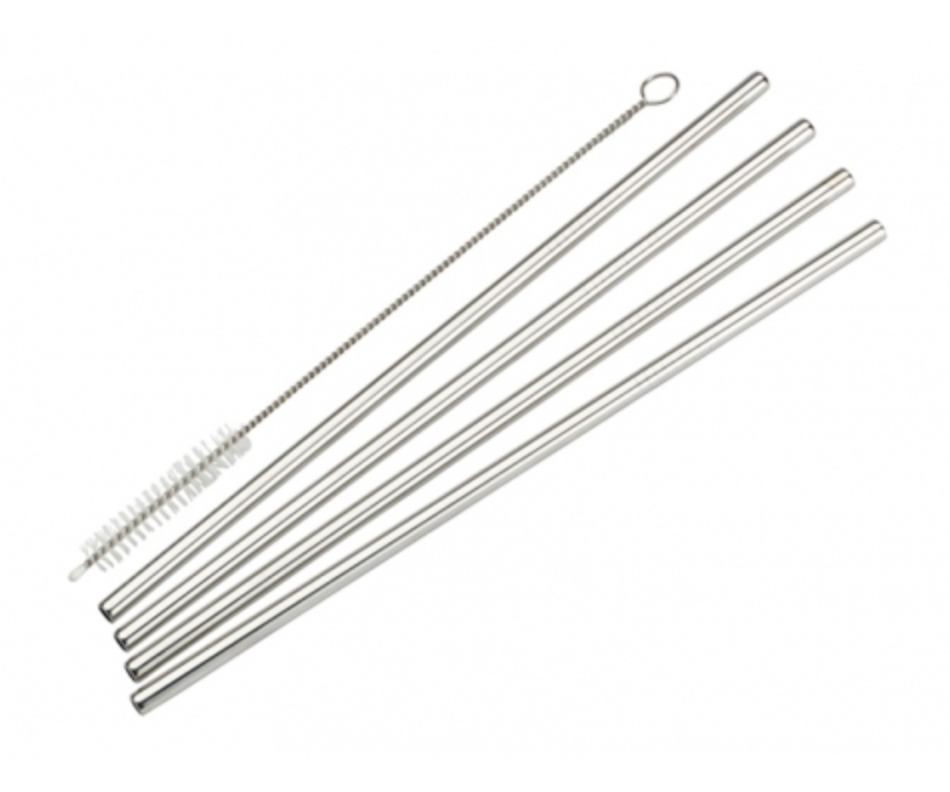 Winco, Stainless Steel Drinking Straws (Set of 4, Straight/Curved)
